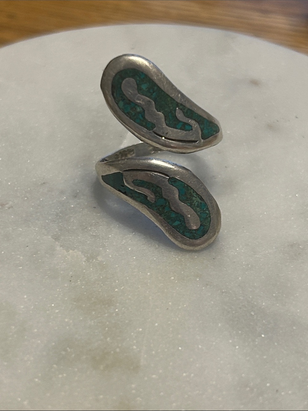 Sterling Silver Turquoise Inlay Wrap Bypass Ring - Women's Green Stone Jewelry